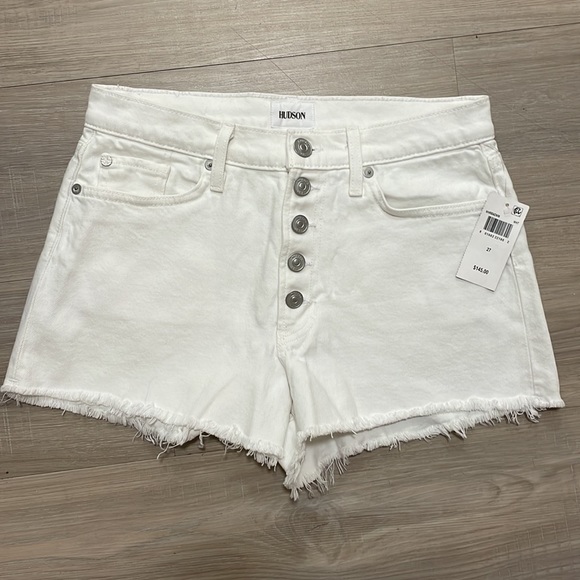NWT HUDSON Zoeey high rise exposed button stretch shorts size 27 - Picture 4 of 7